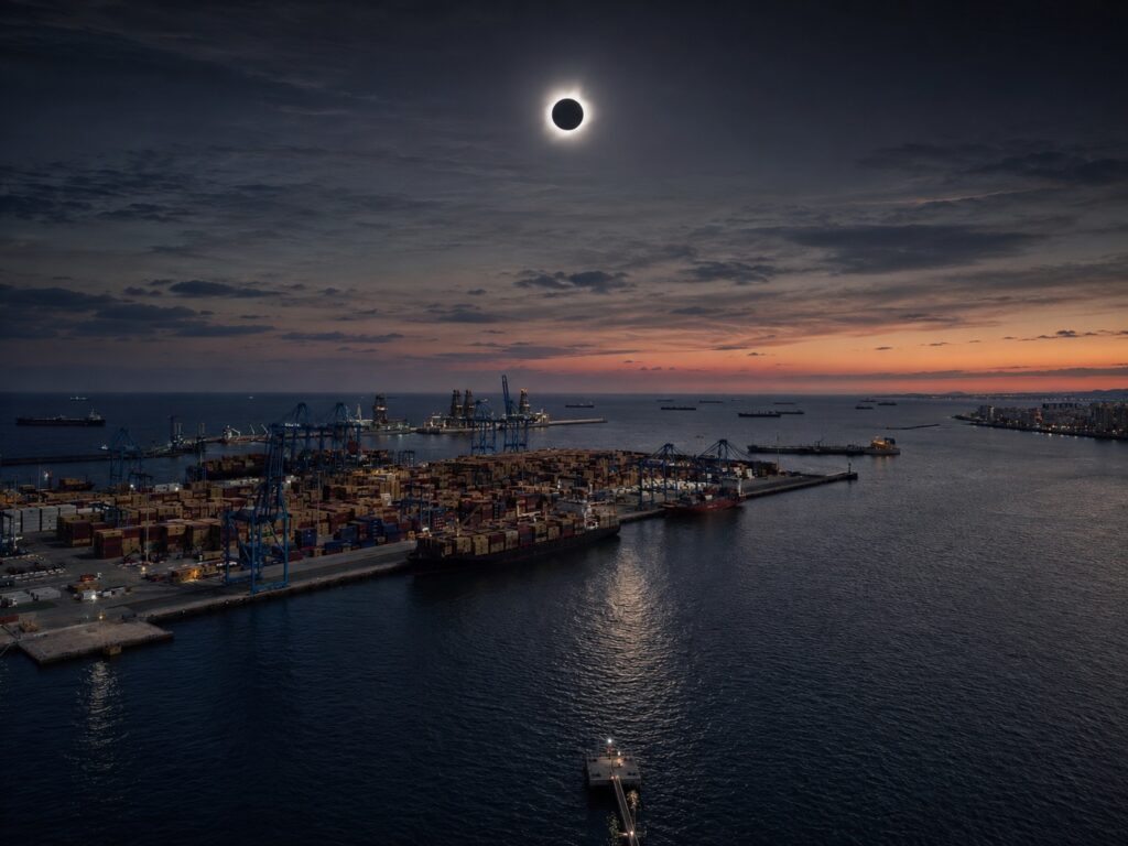 eclipse total en el Puerto de Las Palmas- generado con IA - Amarre